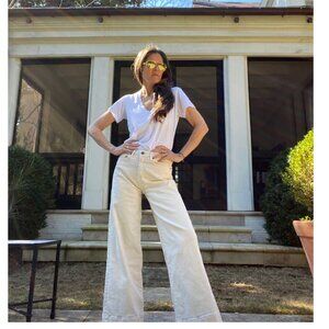 ANN MASHBURN 27 WHITE JEAN HIGH WAIST Wide Leg Cropped 5-Pocket